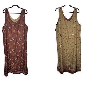 Impressions Workshop VTG reversible Maxi Dress Size XL‎ Side Slits Cottage Core